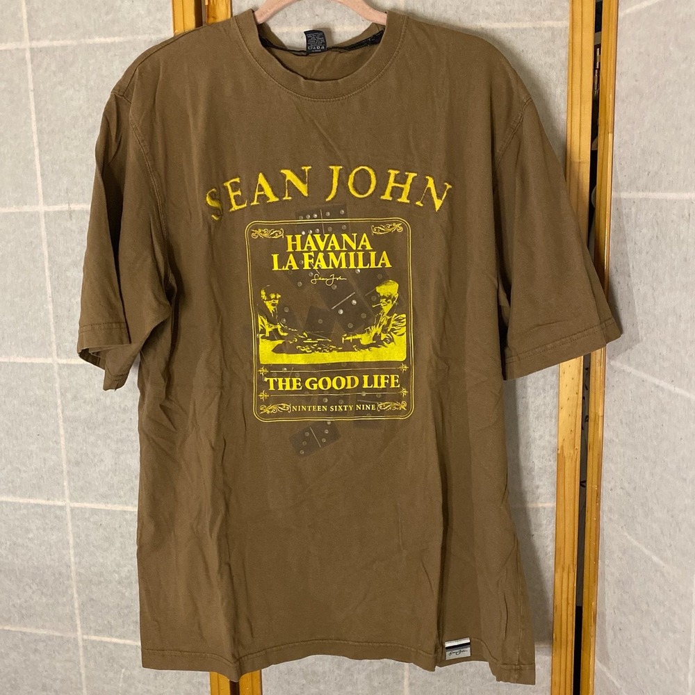 Sean John Havana La Familia The Good Life T Shirt Mens XL Brown Cotton - Picture 1 of 6